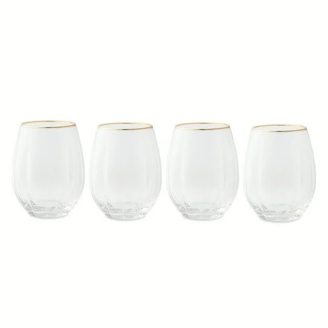 Thyme & Table 4-Piece Scalloped Stemless Wine Glass Set with Gold Trim | Walmart (US)