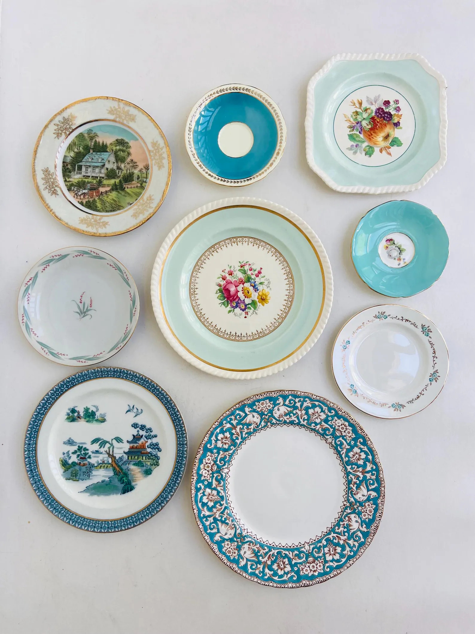 Teal & Turquoise Vintage Plate Collection: Gallery Wall Decor | Etsy (Global)