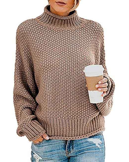 TECREW Womens Chunky Turtleneck Sweaters Batwing Sleeve Oversized Knitted Pullover Jumper | Amazon (US)