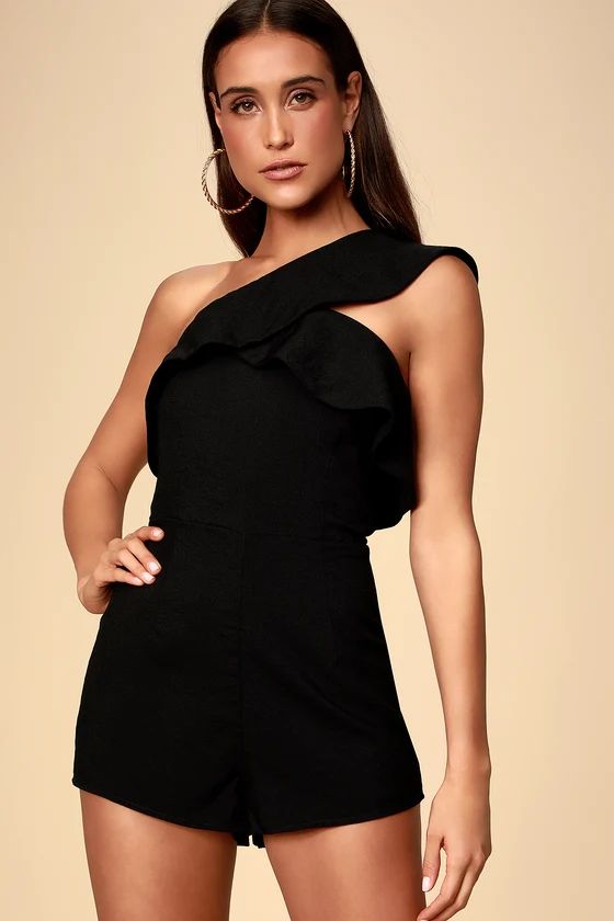 Butterfly Effect Black One-Shoulder Romper | Lulus (US)