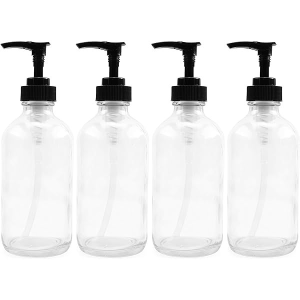 Cornucopia Brands 4oz Clear Glass Pump Bottles (4 Pack); Refillable Glass Containers w/Black Plastic | Amazon (US)