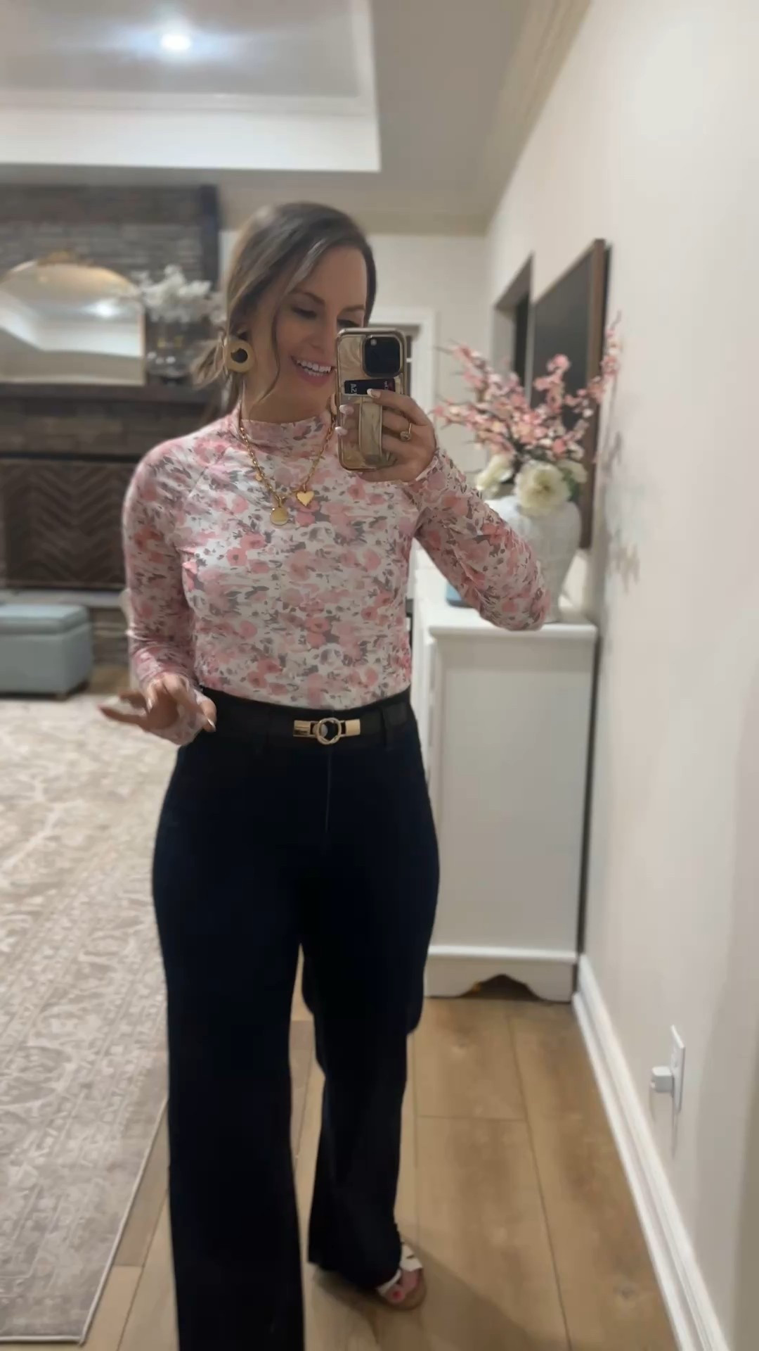 Amazon spring outfit haul Part 1!! Loving this long sleeve, sheer floral top and dark wash wide leg, flare, jeans! 

A great elevated spring outfit for date night, girls, night out, Easter, etc.  

#LTKSpringSale #LTKSeasonal #LTKWatchNow