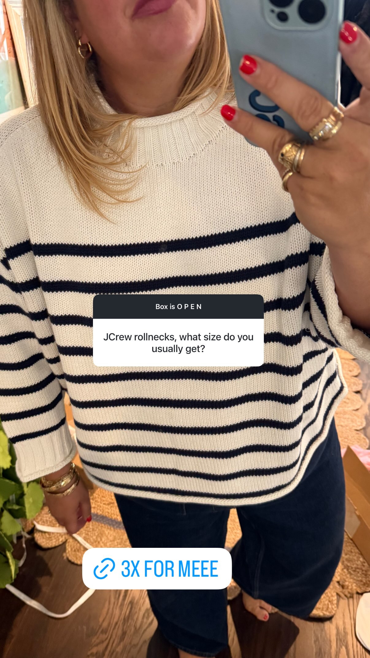 I wear 3X in J.Crew's rollneck sweater! 

 