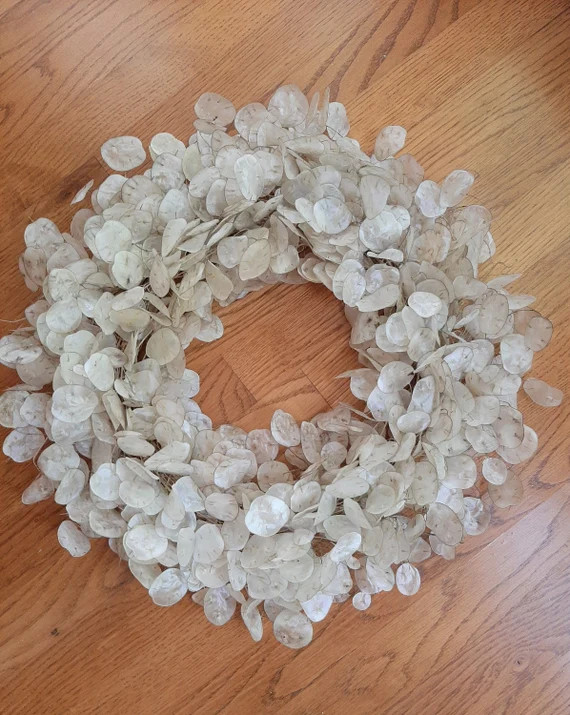18" Dried Lunaria Biennis, Silver Dollar, Money Plant Flower Seed Pod Wreath | Etsy (US)