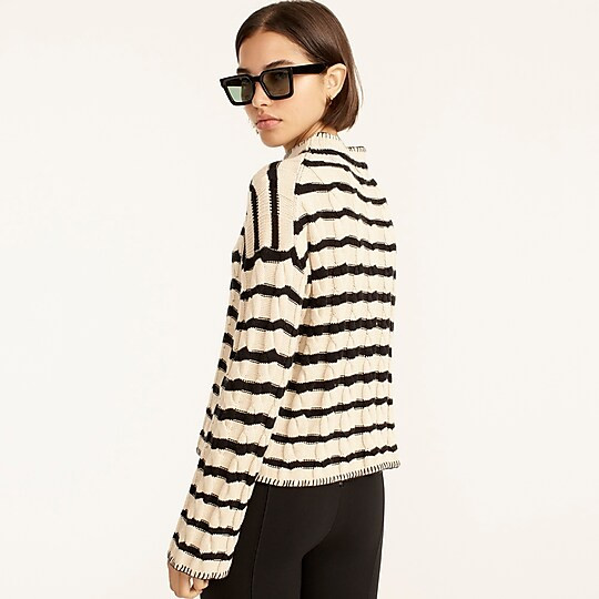 Cotton-cashmere cable-knit mockneck sweater in stripe | J. Crew US