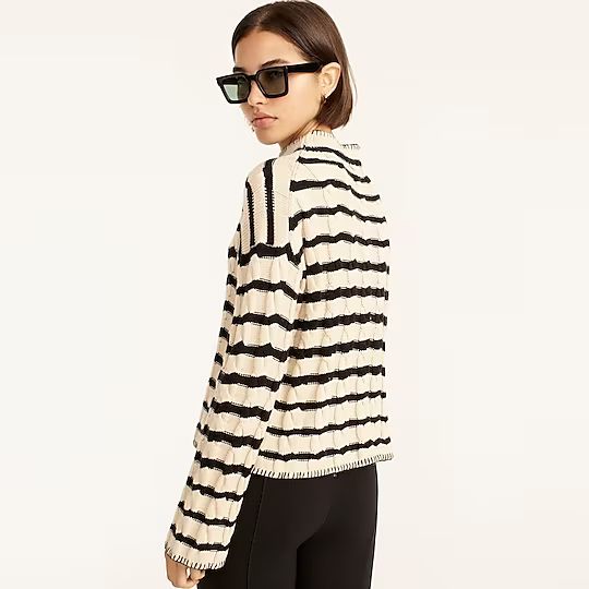 Cotton-cashmere cable-knit mockneck sweater in stripe | J.Crew US