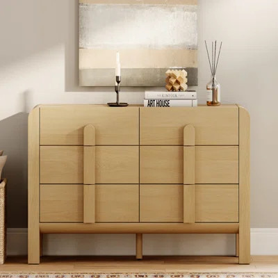 Mid Century Modern 6 Drawer Dresser For Bedroom, Wide Chest Of Drawers With Curved Profile Design, Wood Closet Clothes Storage Organizer For Bedroom, | Wayfair North America
