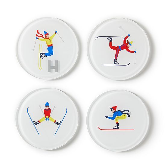 Skier Glass Coasters, Set of 4 | Mark and Graham