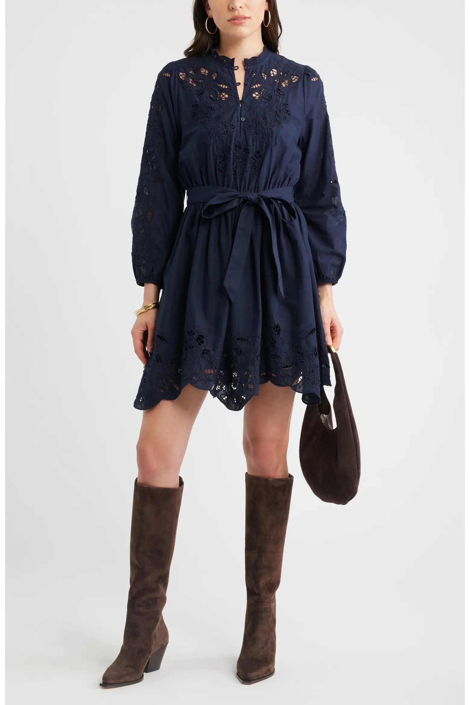 Embroidered Long Sleeve Tie Waist Minidress (Women) | Nordstrom | Nordstrom