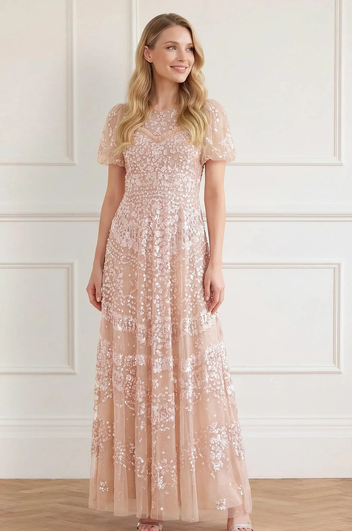 Anais Sequin Short Sleeve Gown | Needle & Thread