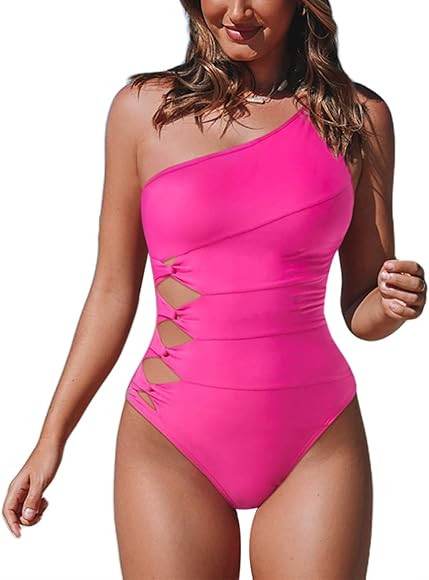Hilinker Women's One Piece Swimsuit One Shoulder Waist Cut Out Bathing Suit | Amazon (US)