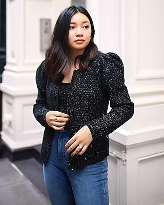 Gold Detailed Sweater Jacket | Express