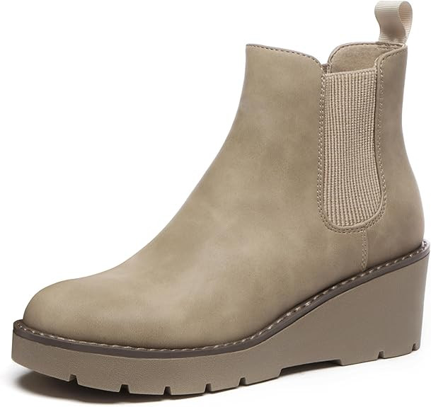 Athlefit Women's Chelsea Wedge Boots Elastic Platform Lug Sole Slip on Wedge Ankle Booties | Amazon (US)