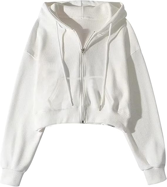 Yimoon Zip Up Hoodie Women Cropped Waffle Knit Sweatshirt Hooded Jackets | Amazon (US)