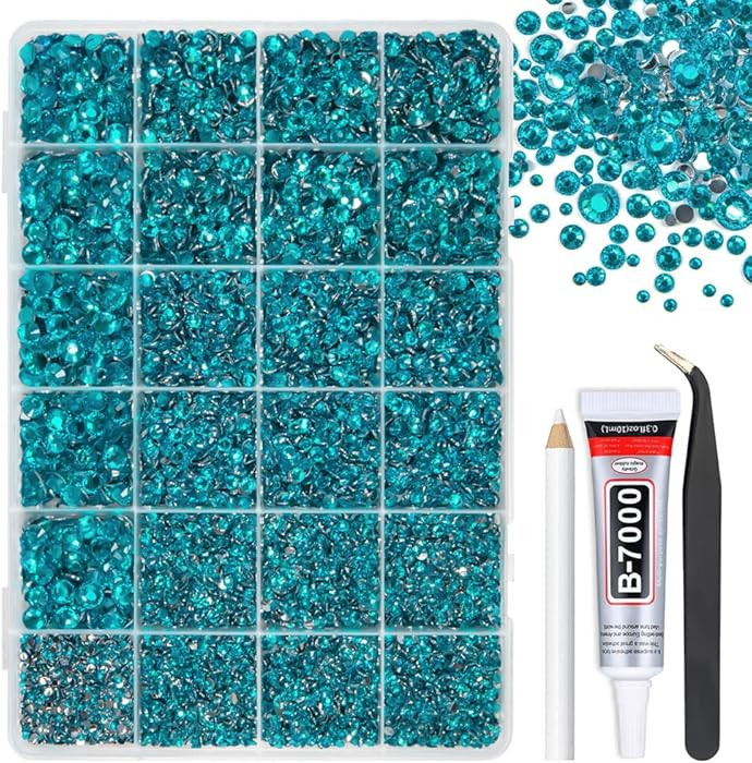 Teal Blue Crystal Resin Rhinestones w B7000 Jewelry Glue for Bedazzling Crafting 2mm-6mm Flatback... | Amazon (US)