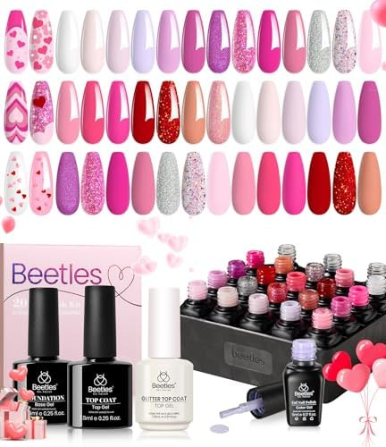 Beetles Pink Gel Polish Set 20 Colors Hot Pink Alluring Sweetie Collection Nude Purple Glitter Re... | Amazon (US)