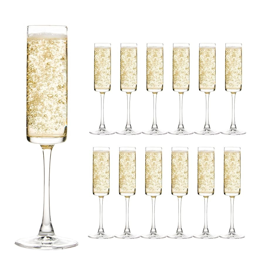 UMEIED 6 Oz Cylinder Champagne Flutes Set Of 12, Long Stemmed Crystal Clear Champagne Flute Glass... | Amazon (US)