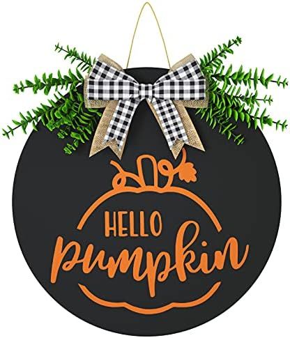 Hello Pumpkin Wooden Sign for Front Door 12x12 Inch, ArtStudy Rustic Round Wood Wall Hanging Sign... | Amazon (US)