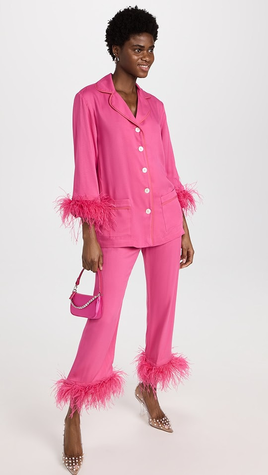 Party Pajama Set with Feathers in Hot Pink | Shopbop