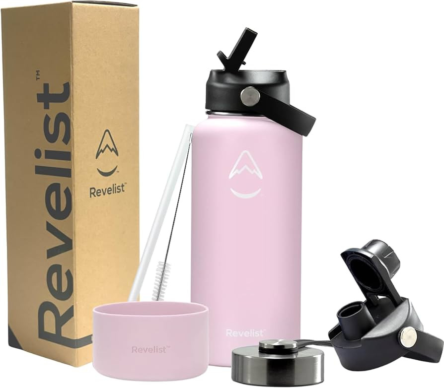 Revelist Sports Water Bottle - 32 Oz, 3 Lids (Straw Lid, Spout & Screw Top) with Boot, Vacuum Ins... | Amazon (US)