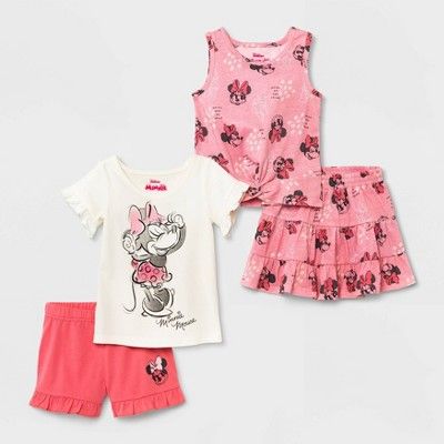 Toddler Girls' 4pc Minnie Mouse Solid Top and Bottom Set - Pink | Target