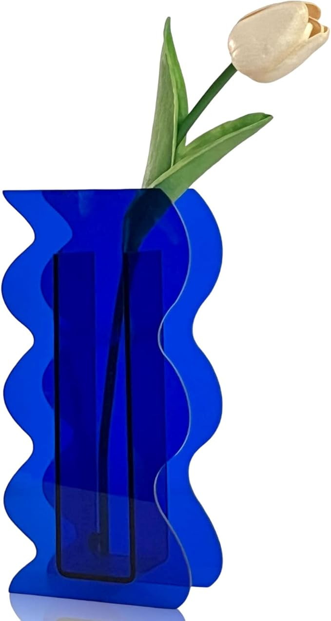 BLOFLO Klein Blue Acrylic Vase, Geometric Wave Shaped Vases for Flowers, Modern Contemporary Deco... | Amazon (US)