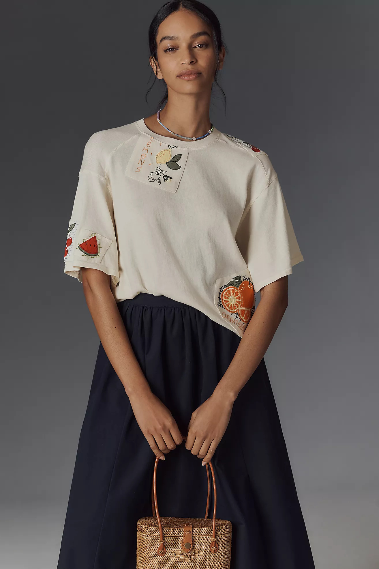 Maeve Short-Sleeve Fruit-Embroidered Top | Anthropologie (US)