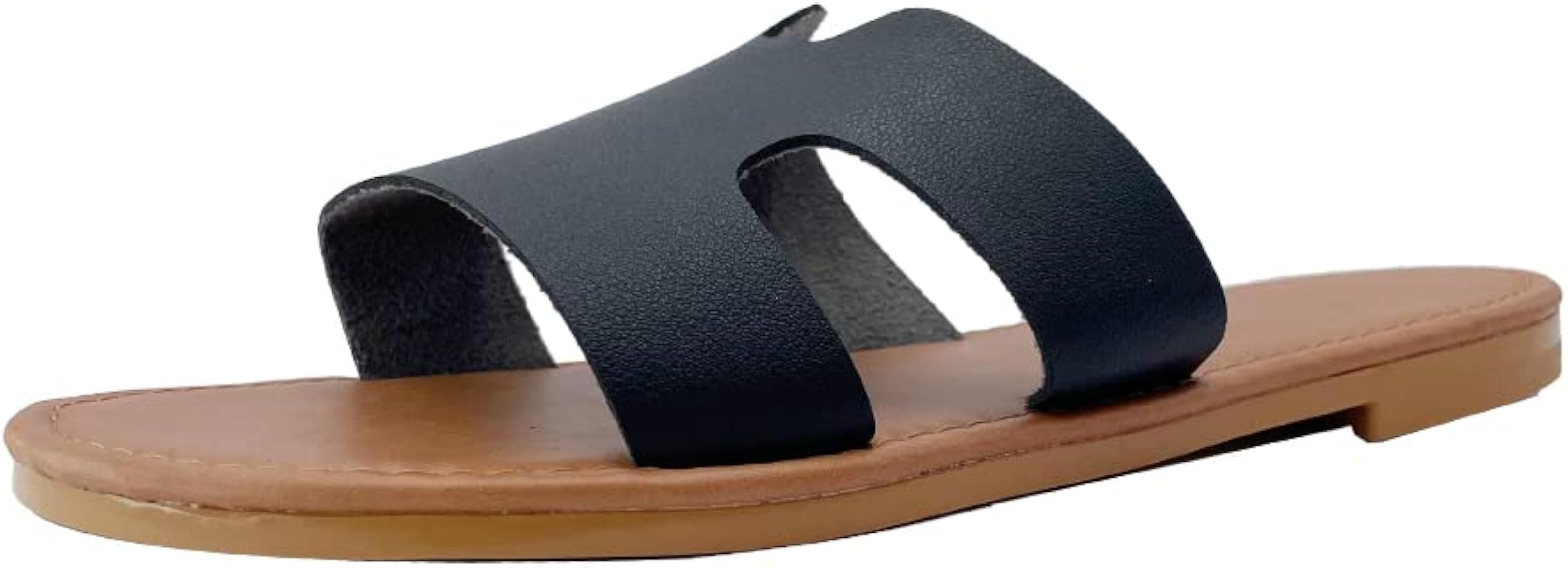 Sobymy Women's Flat Sandals Fashion Slides With Soft Leather Slippers for Summer | Amazon (US)
