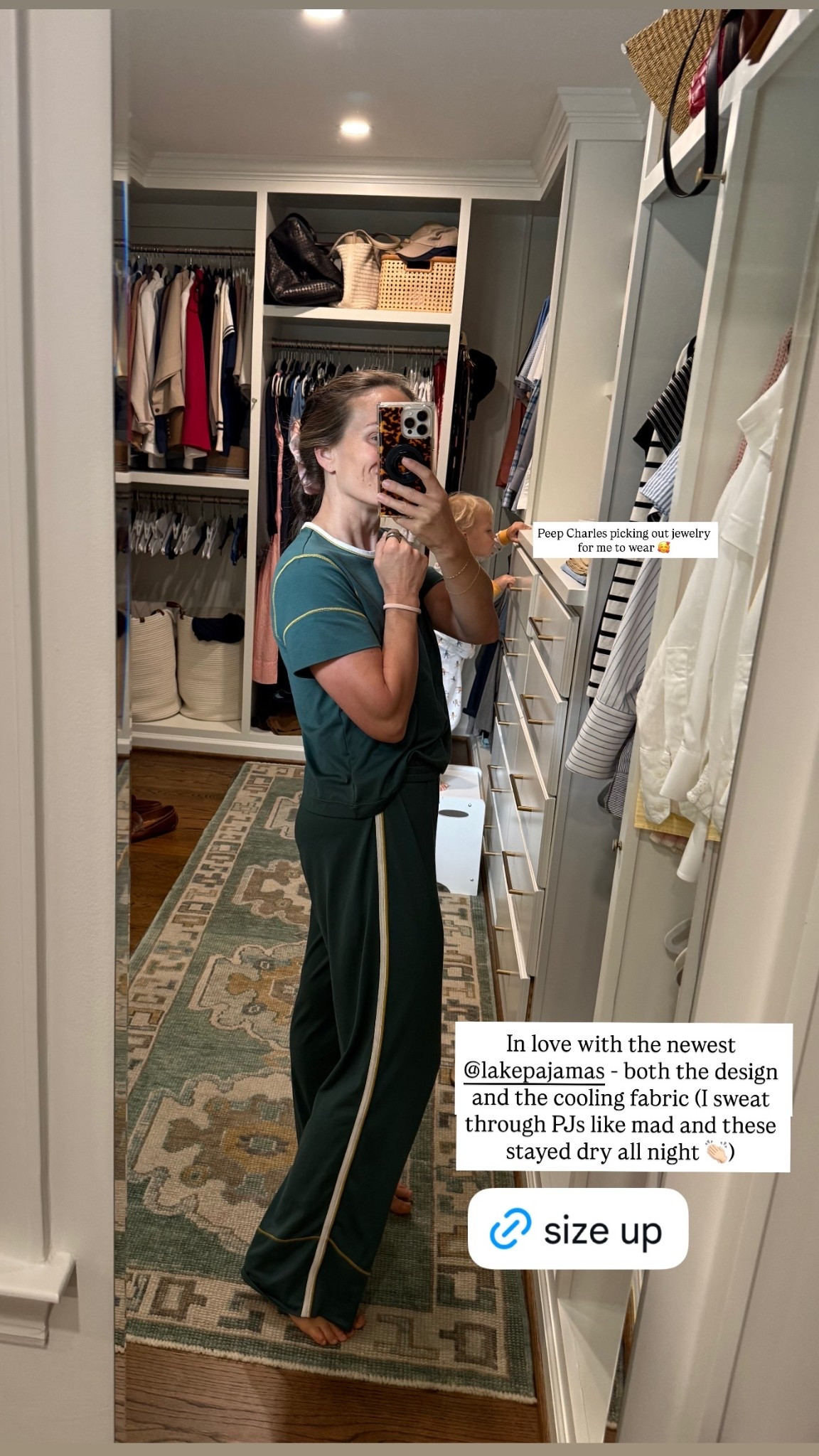 In love with the newest @lakepajamas - both the design and the cooling fabric (I sweat through PJs like mad and these stayed dry all night 👏🏻) Peep Charles picking out jewelry for me to wear 🥰

Size up!

#LTKmomlife #LTKPetite #LTKdayinmylife