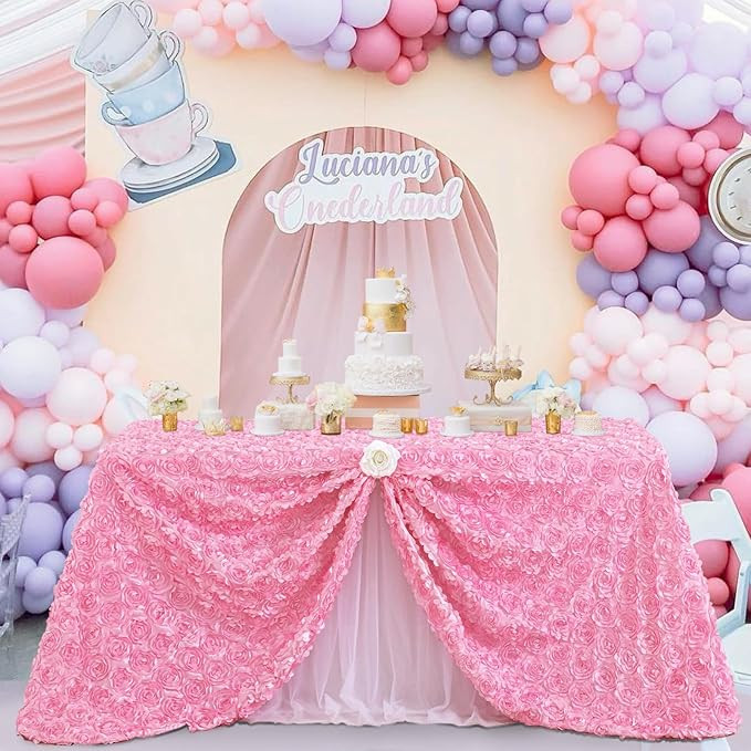 Fanqisi Pink Rosette Tablecloth 50x80 Inches Wholesale Rectangle Table Cover Rosette 3D Satin Tab... | Amazon (US)