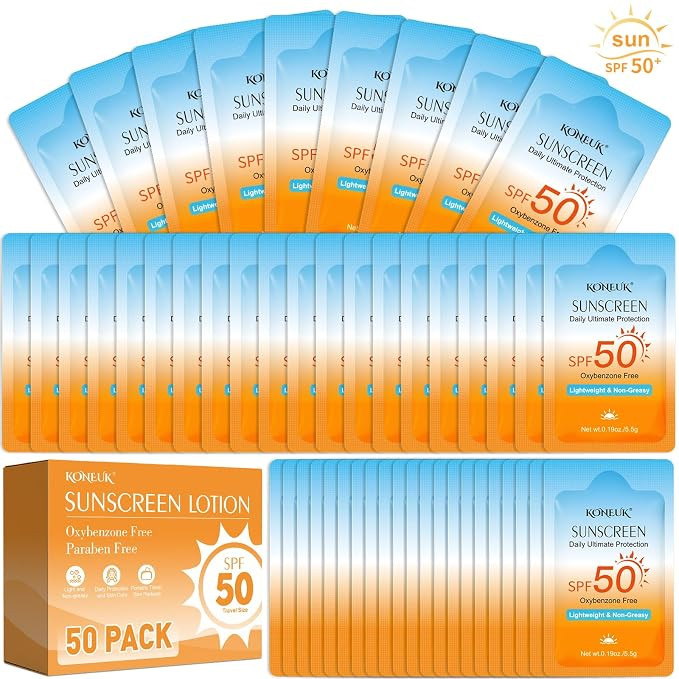 50 Pack Travel Size Sunscreen for Face, SPF 50 Sunscreen Lotion | Lightweight and Non-Greasy, Min... | Amazon (US)