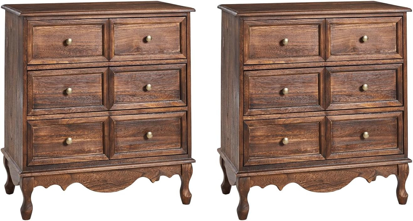 HULALA HOME 3-Drawer Nightstand with Charging Station, Drawer Organizer with Wood Legs, Farmhouse... | Amazon (US)