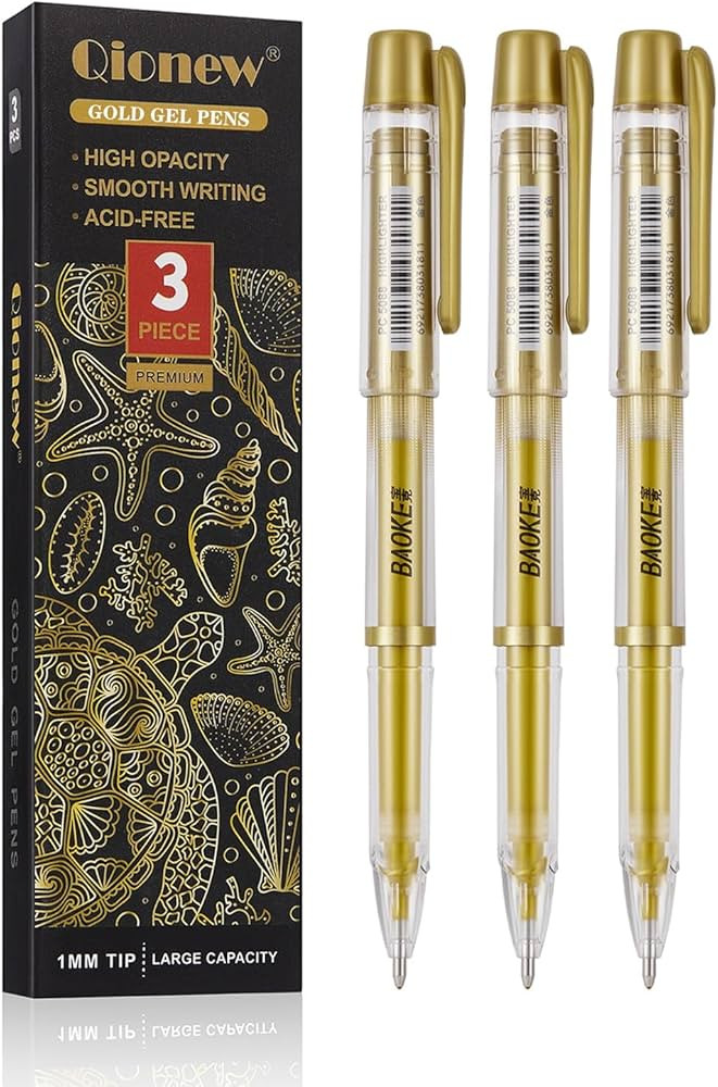Gold Gel Pens, 3 Pack, 1mm Gold Gel Ink Pens,Opaque Gold Ink Pen,Gold Gel Pens for Artists, for B... | Amazon (US)