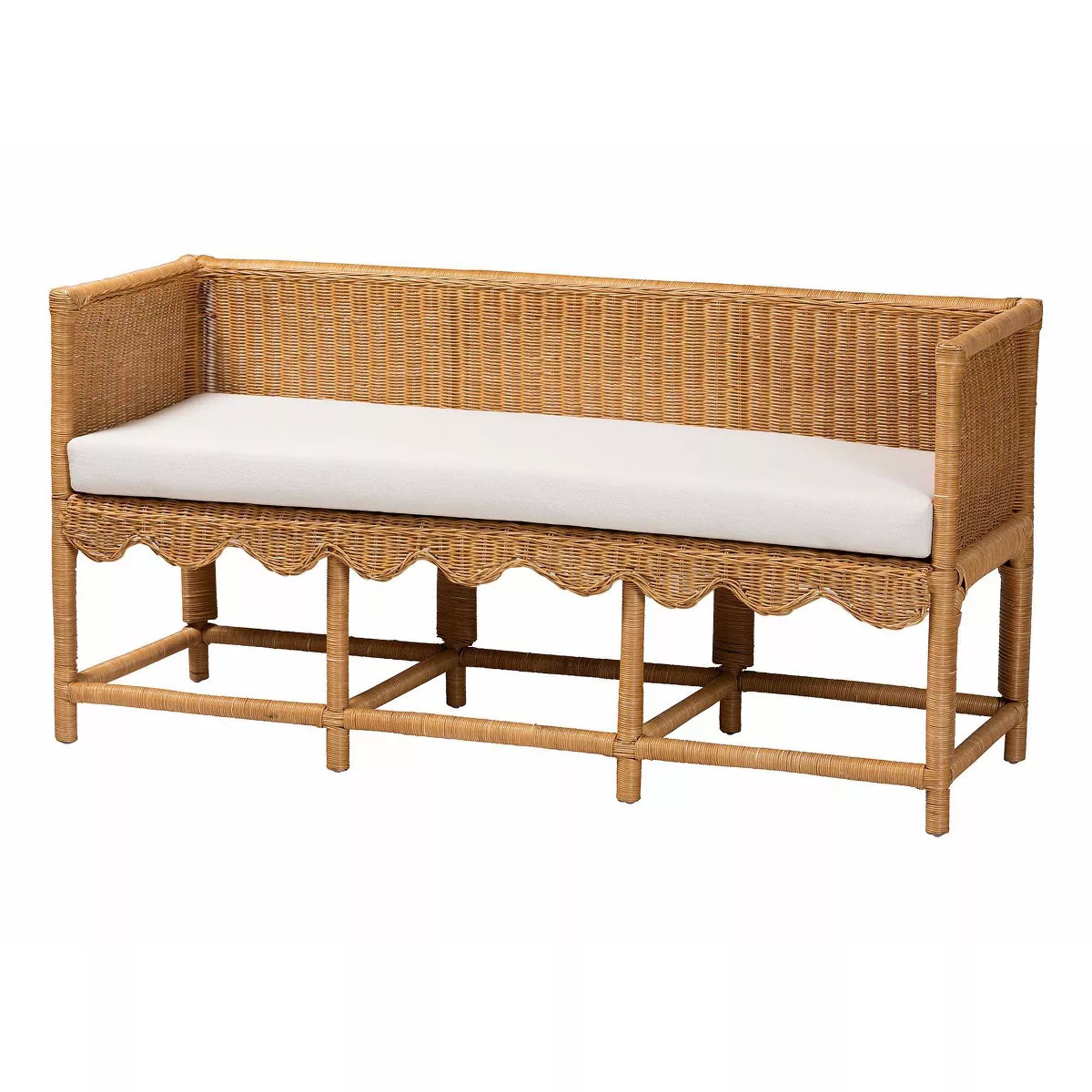bali & pari Seranay Scallop Rattan Accent Bench Light Honey/White | Target