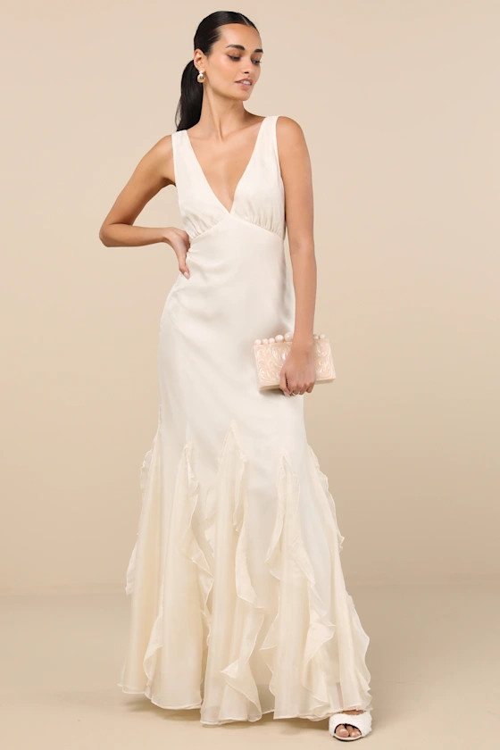 Deluca Ivory Sleeveless Ruffled Maxi Dress | Lulus