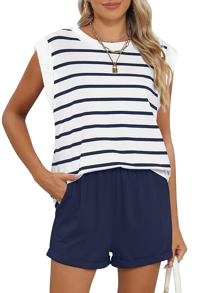 RUBZOOF 2 Piece Outfits for Women Lightweight Matching Lounge Sets Cap Sleeve Top and Elastic Wai... | Amazon (US)