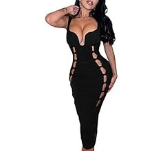 Women’s Sexy Spaghetti Strap Lace Up Bodycon Bandage Club Midi Dress Hollow Out Sleeveless Tank... | Amazon (US)