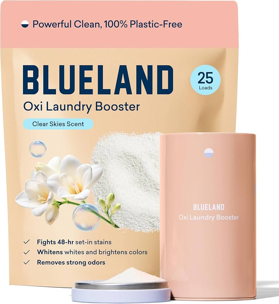 BLUELAND Oxi Laundry Booster Powder with Tin, Starter Set, Clear Skies Scent, 25 Loads, 17.6 oz, ... | Amazon (US)