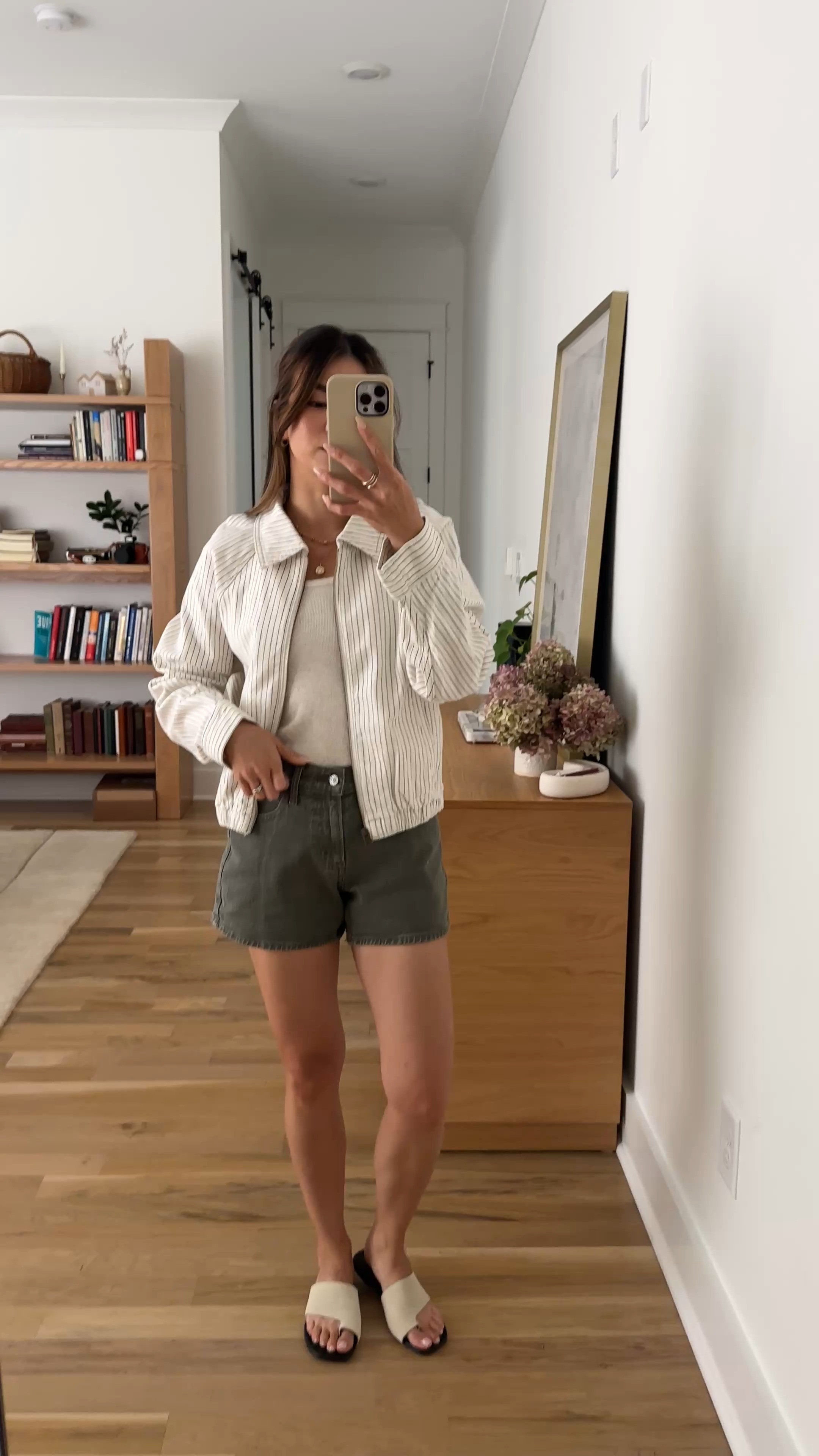 Sizing info:
•Tank size XS 
•Jacket size XS in cream stripe
•Shorts size 24 in green 

petite fashion, get dressed with me, outfit inspiration, ootd, nashville outfit, Nashville influencer, petite style, vacation style, casual outfits, mom style, petite shorts, spring outfits, spring outfit info, spring shorts, spring outfit idea, spring top, spring bag, spring jacket, spring shoes, spring denim, denim shorts, green shorts, abercrombie shorts  
@abercrombie 
 

#LTKPetite #LTKootd #LTKSeasonal