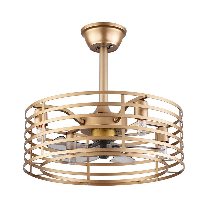 20" Ceiling Fan With Lights 3-Speed Metal Cage Hanging Pendant Lamp With Remote Gold | Wayfair Professional