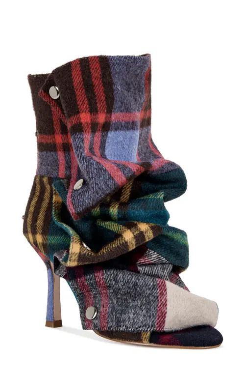 AZALEA WANG Birdsong Ruched Plaid Bootie in Blue Multi at Nordstrom, Size 9 | Nordstrom