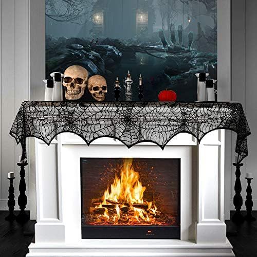 GKkakuto Halloween Cobweb Fireplace Scarf, Black Lace Spiderweb Mantle Scarf for Halloween Home P... | Amazon (US)