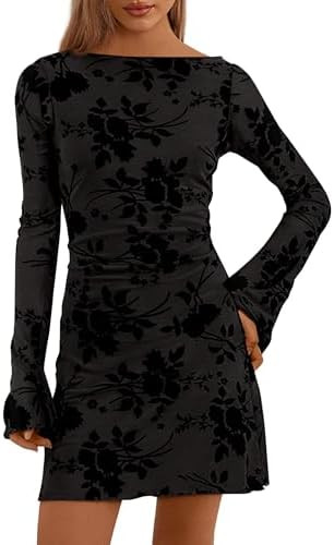 PRETTYGARDEN Women's 2025 Fall Fashion Floral Long Sleeve Mini Dress Mesh Bodycon Short Party Dat... | Amazon (US)