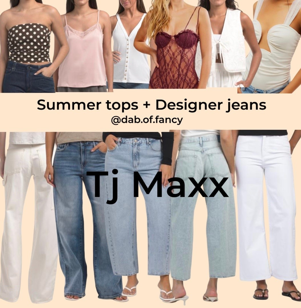 Designer denim in barrel, baggy, ankle, carpenter styles
Paige, Seven, Joes 
Free people body suits 
Polka dot tube top, pink lace cami (on trend!) 

Night out, travel, date night, work denim

#LTKSaleAlert #LTKTravel #LTKSeasonal
