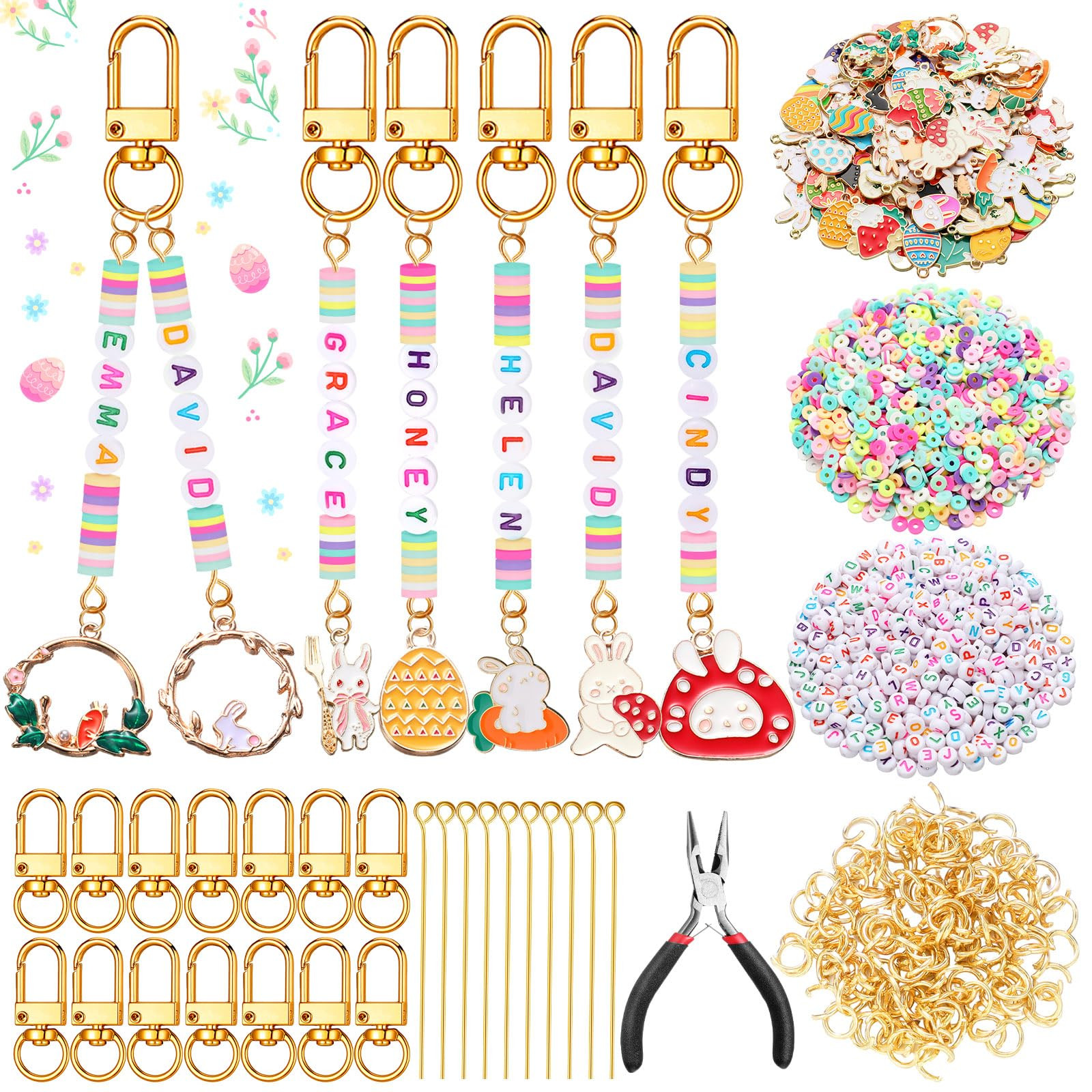 Tondiamo 2823 Pcs Easter Bead Keychain DIY Craft Making Kit Easter Key Ring Charms Letters Beads ... | Amazon (US)