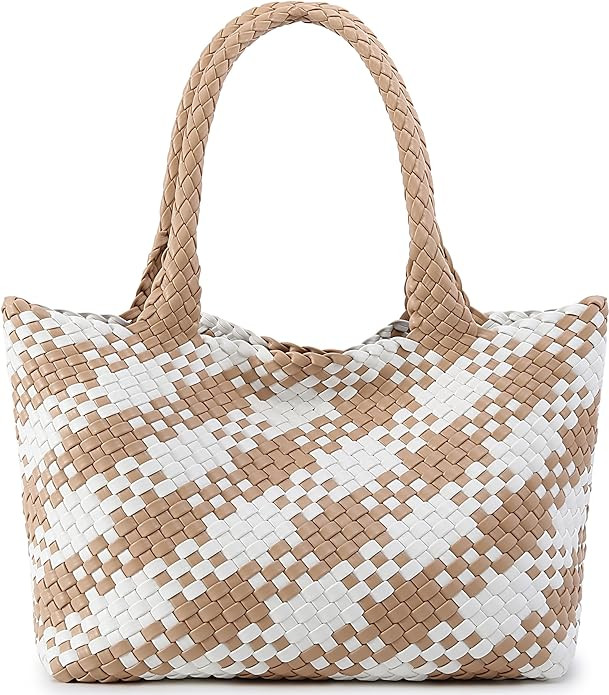 Woven Bag for Women, Fashion Top Handle Shoulder Bag Vegan Leather Shopper Bag Large Travel Tote ... | Amazon (US)