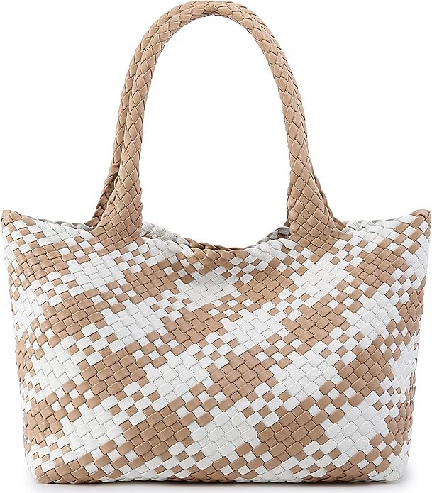 Woven Bag for Women, Fashion Top Handle Shoulder Bag Vegan Leather Shopper Bag Large Travel Tote ... | Amazon (US)