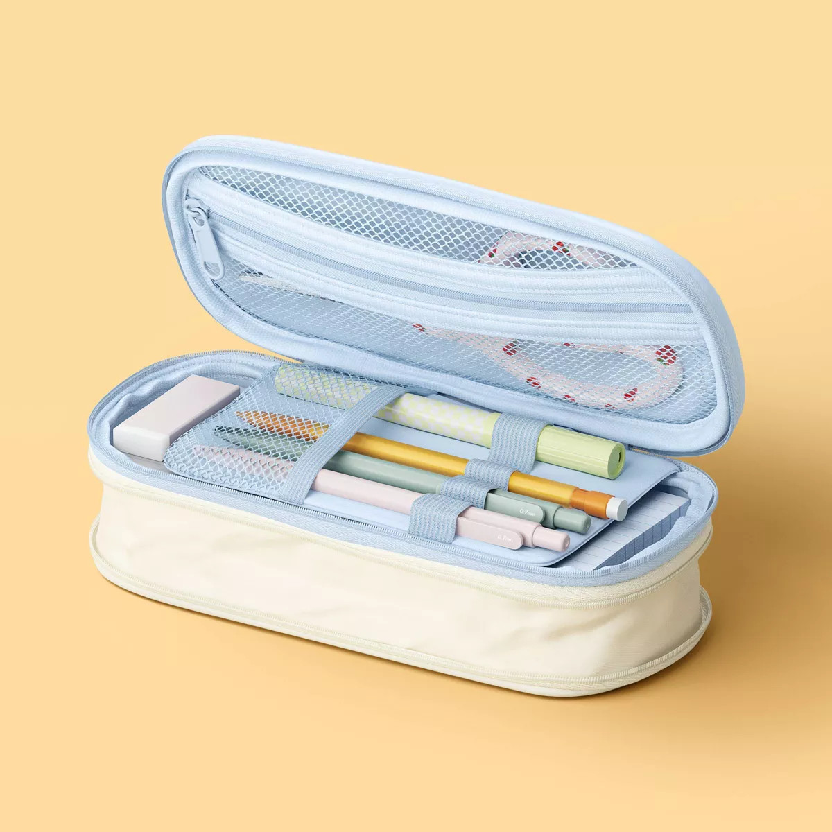 Double Zip Expandable Pencil Pouch Blue/Ivory - up&up\u2122 | Target