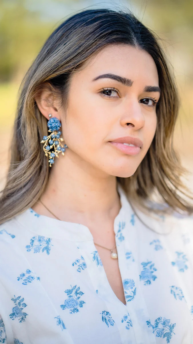 RAQUEL BLUE FLORAL STATEMENT EARRINGS | All In The Detail