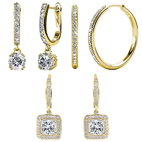 Cate & Chloe 18k Yellow Gold Hoop Earrings with Crystals Value Bundle - 3 Pairs - McKenzie, Bianca & Ivy | Amazon (US)